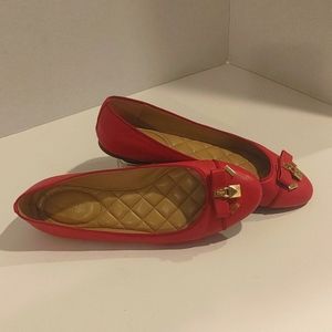 Michael Kors Red Leather Flats Ballets with Locker Trinket